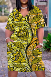 Casual Boho Graphics Print Basic V Neck Long Sleeve Loose Pockets Straight Midi T-Shirt Dress