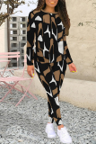 Sportwear Casual Geometric Print O Neck Long Sleeve Sweatshirt And Skinny Pants Two Pieces Trouser Sets