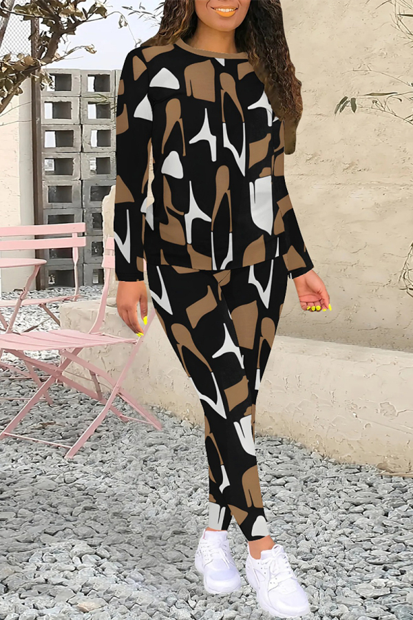 Original Half Sleeves Printed T-Shirt Top&Elasticity Pants Two Pieces Set