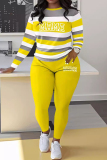Sportwear Casual Stripe Print O Neck Long Sleeve Oversize Sweatershit And Skinny Pants Two Pieces Sweatpant Sets
