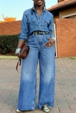 Casual High Waist Distressed Wide Leg Denim Jeans