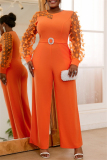 Formal Evening Party Butterfly Decor See-Through O Neck Long Sleeve Wide Leg Jumpsuits