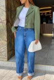 Casual High Waist Distressed Straight Leg Denim Jeans