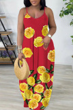 Sexy Floral Print Backless Spaghetti Strap Floor Length Vacation Baggy Sundress Slip Maxi Dress