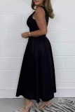 Casual U Neck Sleeveless Vacation A Line Pleated Maxi Tank Dresses