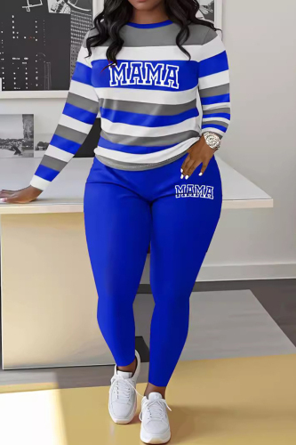 Sportwear Casual Stripe Print O Neck Long Sleeve Oversize Sweatershit And Skinny Pants Two Pieces Sweatpant Sets