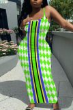 Sleeveless Casual Graphcis Print Backless Spaghetti Strap Long Bodycon Maxi Slip Dress