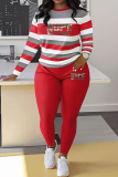 Sportwear Casual Stripe Print O Neck Long Sleeve Oversize Sweatershit And Skinny Pants Two Pieces Sweatpant Sets