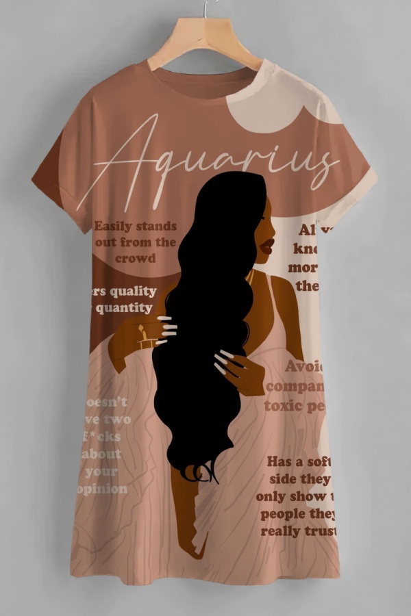 Casual Figure Print O Neck Short Sleeve Mini T-shirt Dress