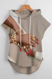 Casual Graphics Print Sleeveless Fall Winter Hooded Sweatshirt