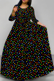 Boho Geometric Print Deep V Neck 3/4 Sleeve Belted Floor Length Plus Size Vacation Loose A Line Maxi Dress