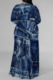 Casual Graphcis Print V Neck Half Sleeve Floor Length Cinch Waist Side Slit Long Plus Size A Line Maxi Dresses