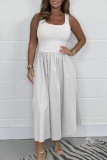 Casual U Neck Sleeveless Vacation A Line Pleated Maxi Tank Dresses
