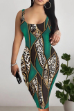 Casual Graphics Barbie Print U Neck Sleeveless Vacation Bodycon Midi Tank Dress