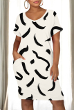 Casual Graphics Print O Neck Short Sleeve Loose Straight Midi T-Shirt Dress