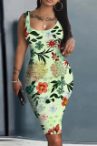 Casual Graphics Barbie Print U Neck Sleeveless Vacation Bodycon Midi Tank Dress