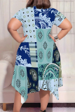 Casual Graphics Print Pocket O Neck Short Sleeve Irregular Hem Plus Size Midi T-shirt Dresses