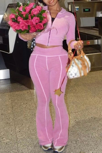 Sportwear Casual Zipper Collar Long Sleeve Crop Tops And Flare Leg Pants Two Pieces Sweatshirt Sets