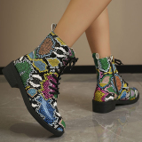 Casual Boho Print Belted Thick Soles Round Toe Embossed Knight Shorts Boots