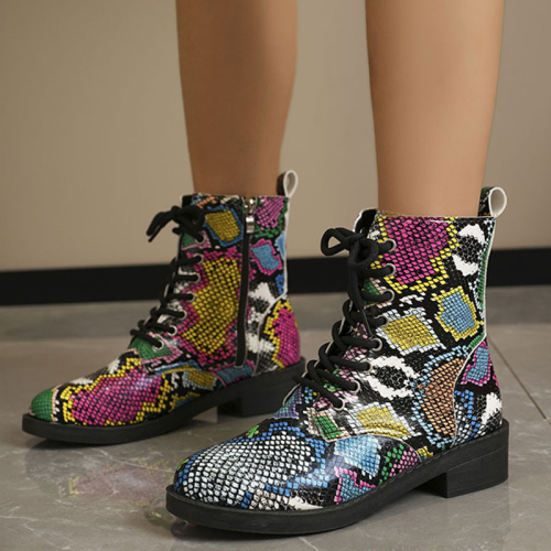 Casual Boho Print Belted Thick Soles Round Toe Embossed Knight Shorts Boots