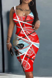Casual Graphics Barbie Print U Neck Sleeveless Vacation Bodycon Midi Tank Dress