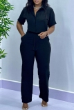 Casual Turndown Collar Short Sleeve Buttons Crop Shirt And Wide Leg Pants Vacation Two Pieces Trouser Sets