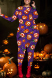 Halloween Skull Pumpkin Print Pant Set O Neck Long Sleeve Sweatshirt And Skinny Pants Two Pieces Trouser Sets