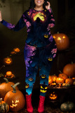 Halloween Pumpkin Print O Neck Long Sleeve Sweatshirt And Skinny Pants Two Pieces Trouser Sets
