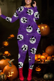 Halloween Skull Pumpkin Print Pant Set O Neck Long Sleeve Sweatshirt And Skinny Pants Two Pieces Trouser Sets