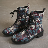 Casual Boho Print Belted Thick Soles Round Toe Embossed Knight Shorts Boots