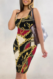 Casual Graphics Barbie Print U Neck Sleeveless Vacation Bodycon Midi Tank Dress