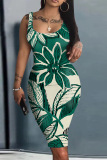 Casual Graphics Barbie Print U Neck Sleeveless Vacation Bodycon Midi Tank Dress