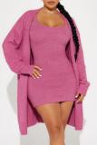 Casual O Neck Short Sleeve Pocket Sweater Bodycon Tank Mini Dresses Cover Up Longline Cardigan Jacket