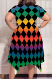Casual Graphics Print Pocket O Neck Short Sleeve Irregular Hem Plus Size Midi T-shirt Dresses