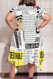 Casual Graphics Print Pocket O Neck Short Sleeve Irregular Hem Plus Size Midi T-shirt Dresses