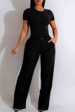 Formal High Waist Zipper Pocket Buttons Loose Office Lady Wide Leg Pants