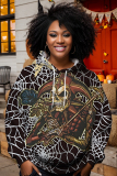 Halloween Casual Skull Print Long Sleeve Pockets Winter Fall Hooded Sweatshirt