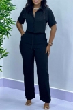 Casual Turndown Collar Short Sleeve Buttons Crop Shirt And Wide Leg Pants Vacation Two Pieces Trouser Sets