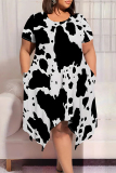 Casual Graphics Print Pocket O Neck Short Sleeve Irregular Hem Plus Size Midi T-shirt Dresses