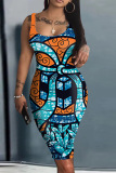 Casual Graphics Barbie Print U Neck Sleeveless Vacation Bodycon Midi Tank Dress