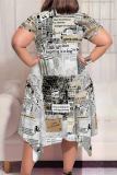 Casual Graphics Print Pocket O Neck Short Sleeve Irregular Hem Plus Size Midi T-shirt Dresses