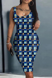 Casual Graphics Barbie Print U Neck Sleeveless Vacation Bodycon Midi Tank Dress