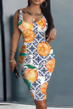 Casual Graphics Barbie Print U Neck Sleeveless Vacation Bodycon Midi Tank Dress