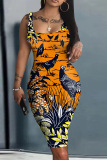 Casual Graphics Barbie Print U Neck Sleeveless Vacation Bodycon Midi Tank Dress