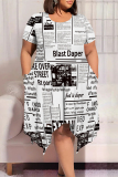 Casual Graphics Print Pocket O Neck Short Sleeve Irregular Hem Plus Size Midi T-shirt Dresses