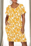 Casual Graphics Print O Neck Short Sleeve Loose Straight Midi T-Shirt Dress