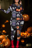 Halloween Skull Pumpkin Print Pant Set O Neck Long Sleeve Sweatshirt And Skinny Pants Two Pieces Trouser Sets