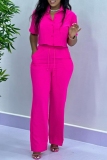 Casual Turndown Collar Short Sleeve Buttons Crop Shirt And Wide Leg Pants Vacation Two Pieces Trouser Sets
