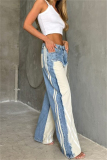 Casual Low Waist Straight Leg Patchwork Denim Pants