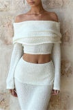 Casual Off Shoulder Long Sleeve Crop Tops And Maxi Skirt Formal Evening Party Two Pieces Dress Sets
